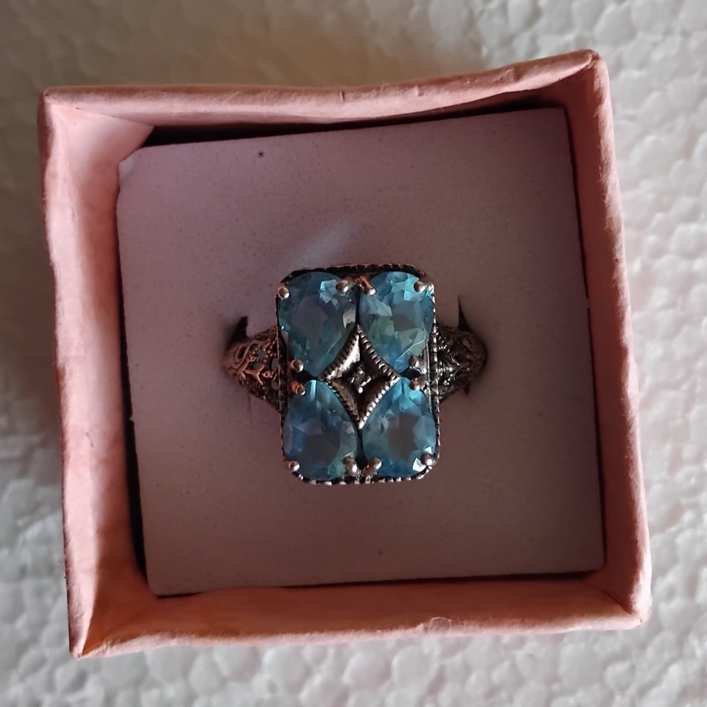 Silver/ blue gemstone ring